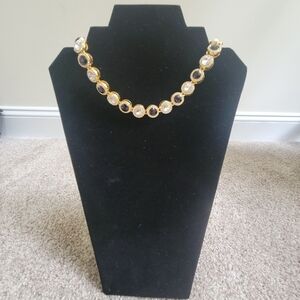 18K Gold Black Round Onyx And Diamond  18" Necklace